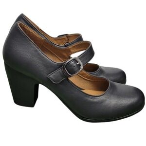 Eurosoft‎ by Sofft "Paulette" Mary Jane Buckle Block Heel Faux Leather Shoes 10M